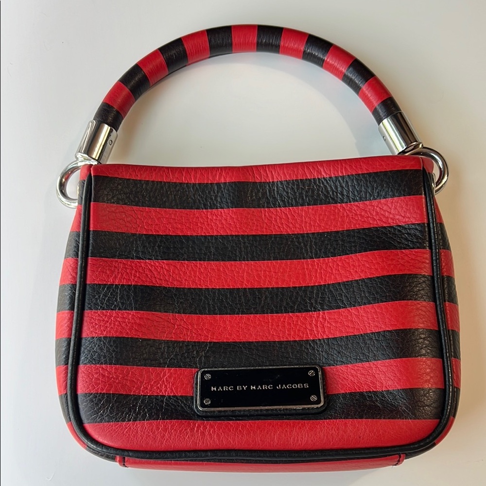 Marc Jacobs Red and Black Mini Bag with Striking Stripes